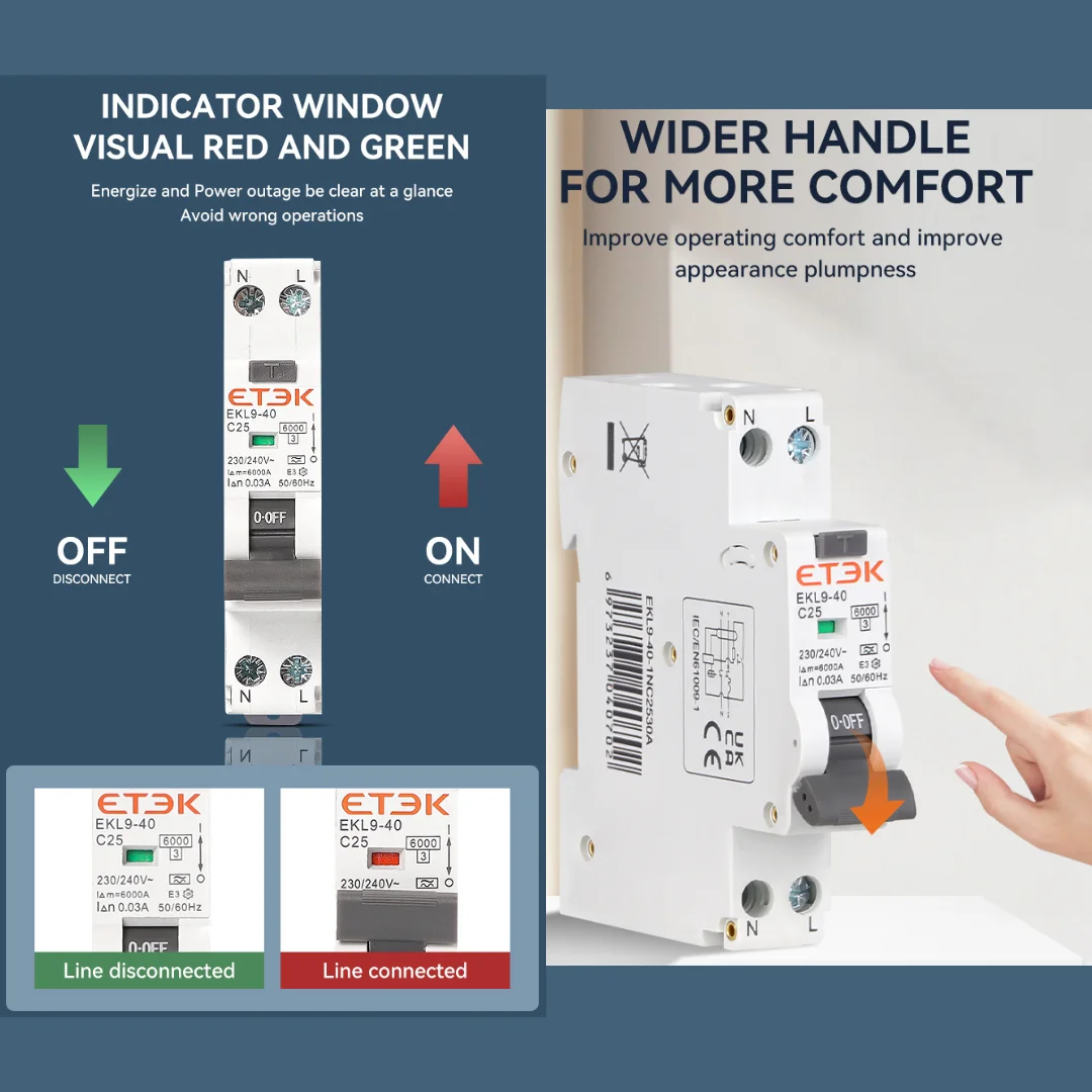 Super Immunized Differential Class A SI 30mA 2P F + N 6ka Reduced Space (25A 32A 40A) ETEK #3