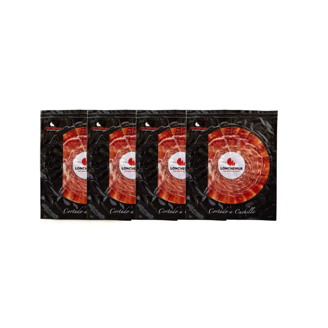 Jamón Serrano Duroc 50% de Calidad Premium, Loncheado a Cuchillo en Pack de 4 Sobres - Lonchemur