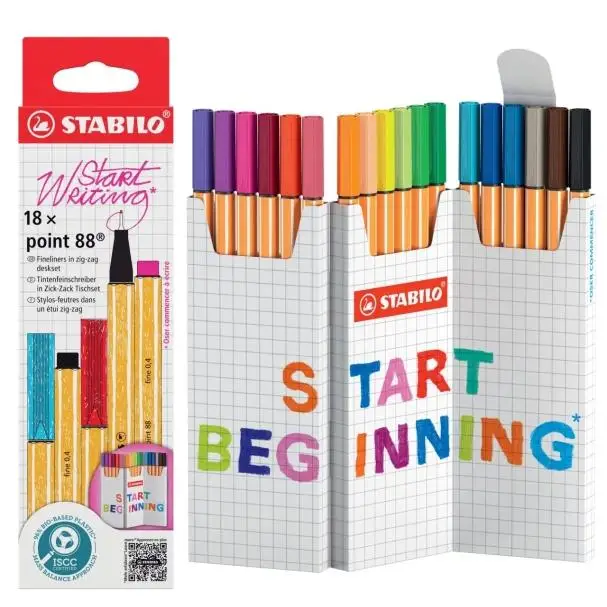 Stabilo point 88 pack de 18 rotuladores de punta de fibra - trazo de 0.4mm aprox. - tinta con base de agua - colores surtidos