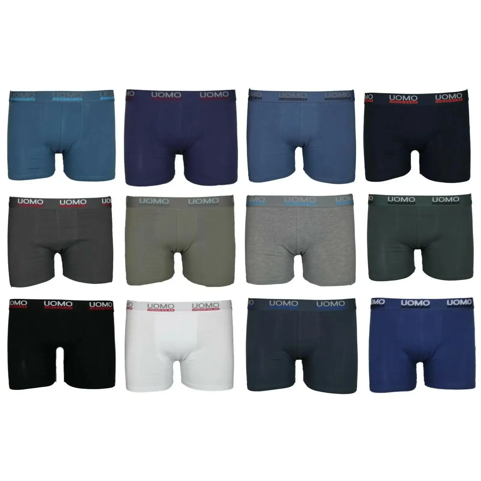 Pack de 12 Uds Underwear CALZONCILLOS BOXER UOMO, 95% Algodon 5% Alastano, Underwear Slip caballero ropa interior Calzon M-L-XL-XXL- XXXL - (Se envía en colores aleatorios)