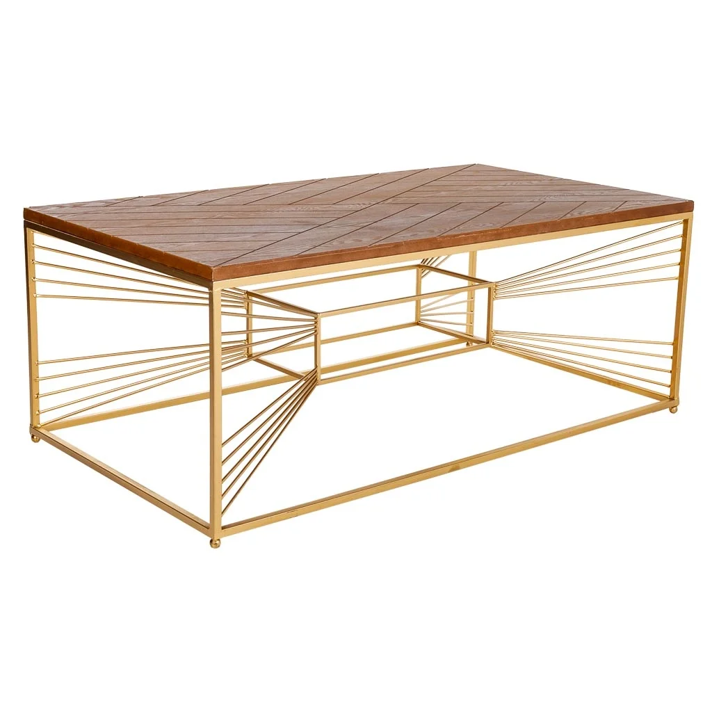 WANDERLUST DECO Mesa de centro de madera y metal dorada 130x70x50h cm