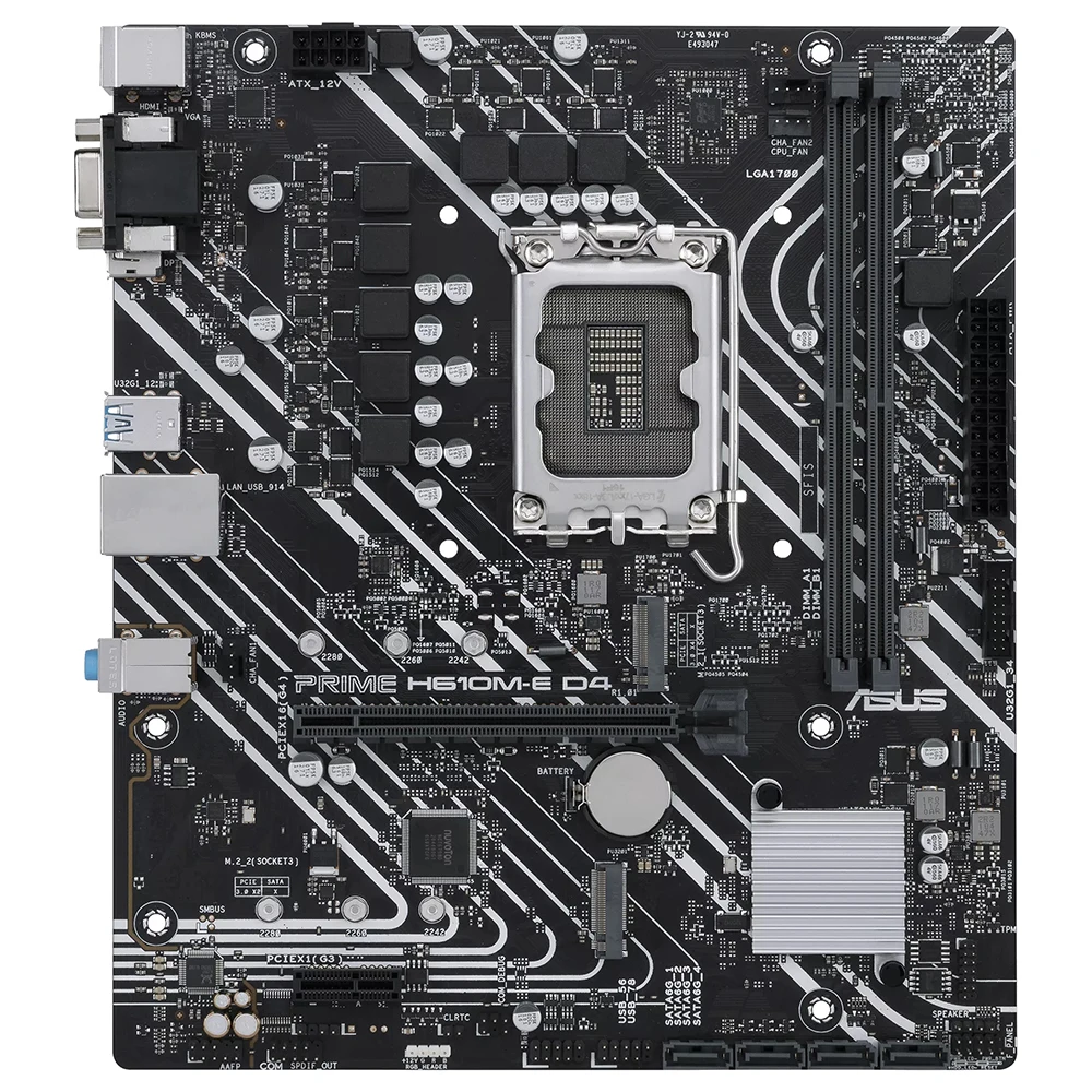 ASUS PRIME H610M-E D4-CSM desktop motherboard, micro-ATX Intel H610 (LGA 1700) with DDR4, PCIe 4.0, two slots M.2, Ethernet Realtek 1 Gb, DisplayPort, HDMI, D-sub, USB ports 3.2 Gen. 1, SATA 6 Gbps, COM and RGB connectors