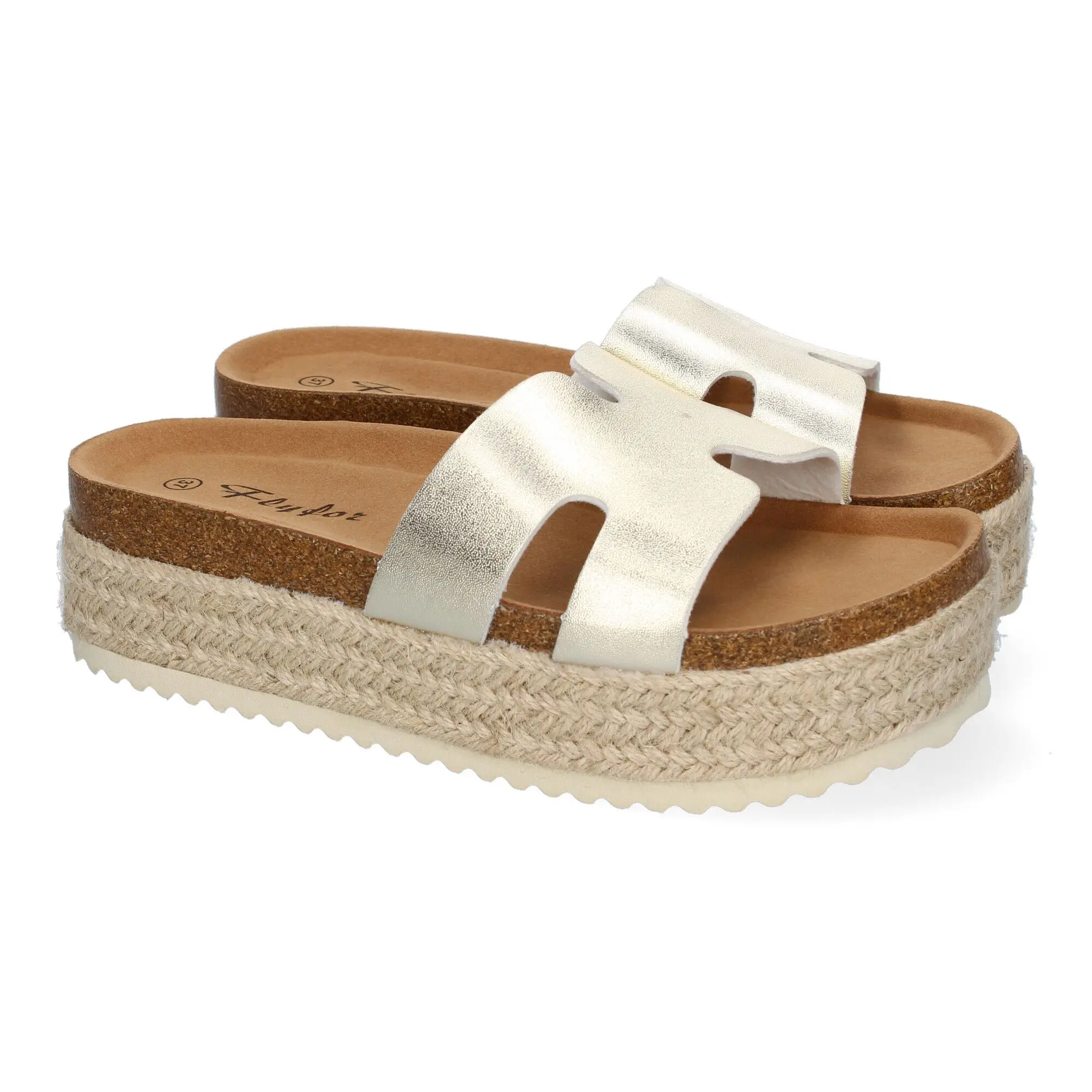 PuntoSalao Sandalias doradas bio de plataforma en yute para mujer M-288