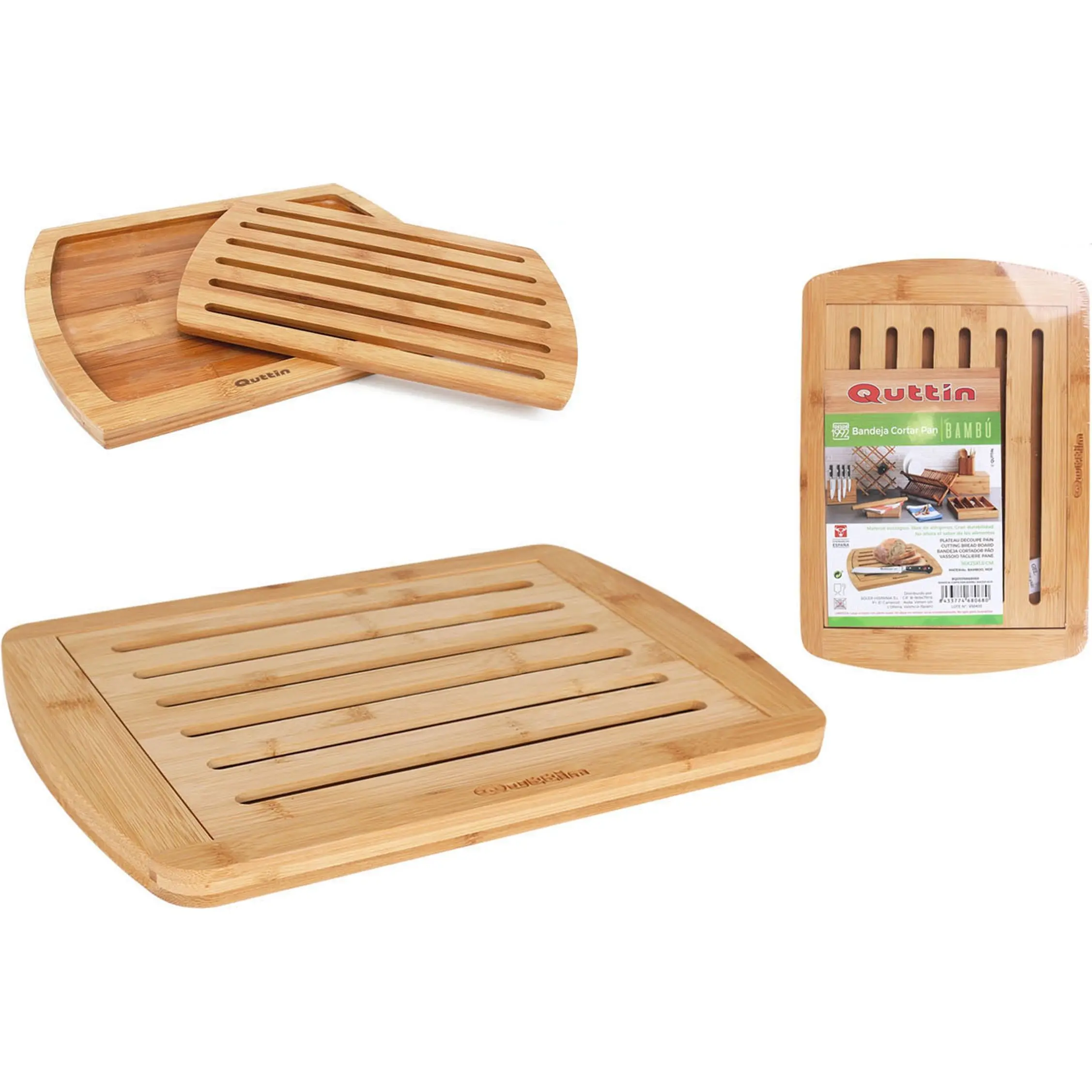 Quttin - Bandeja de Pan de Bambú 36x25x1,8cm, Ideal para Servir y Presentar Alimentos, Calidad y Durabilidad