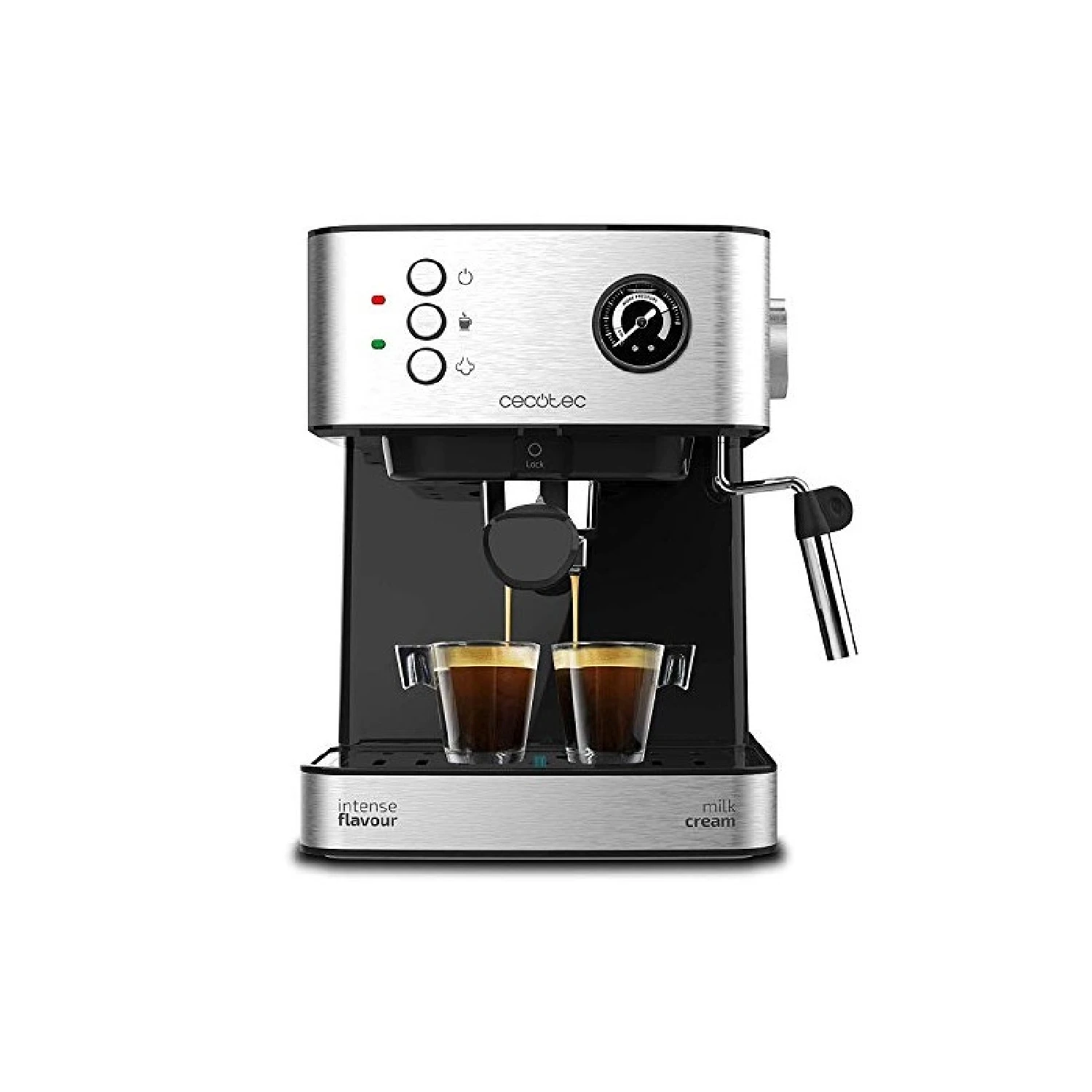 Coffee maker Express Power Espresso 20 Professionale. 850 W 20 bar manometer 1.6L tank double outlet arm vaporizer surface heater finish stainless steel