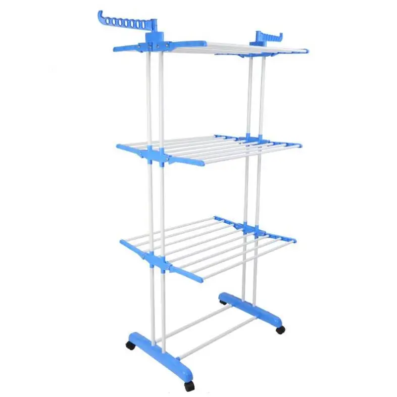 Vertical Clothes Rack with Tower Wheels Standing Rack, Clothes Drying Rack, Clothes Hanger with Folding Rods, Compact Storage, Large Stand, 3-layer Clothes Drying stante