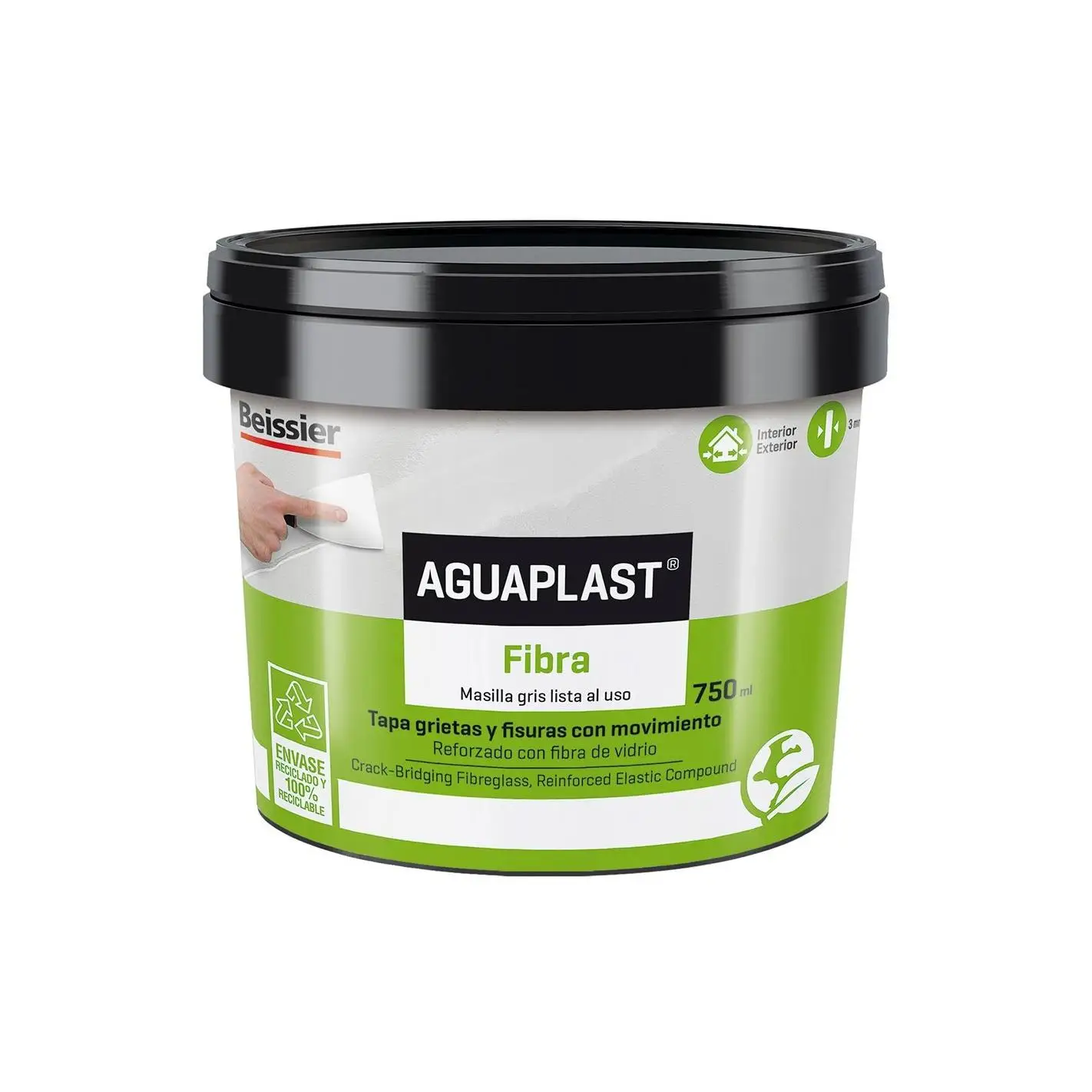 Masilla Aguaplast Fibra lista Para Tapar Grietas y Fisuras con movimiento en tubo de 200ml o cubo de 750ml