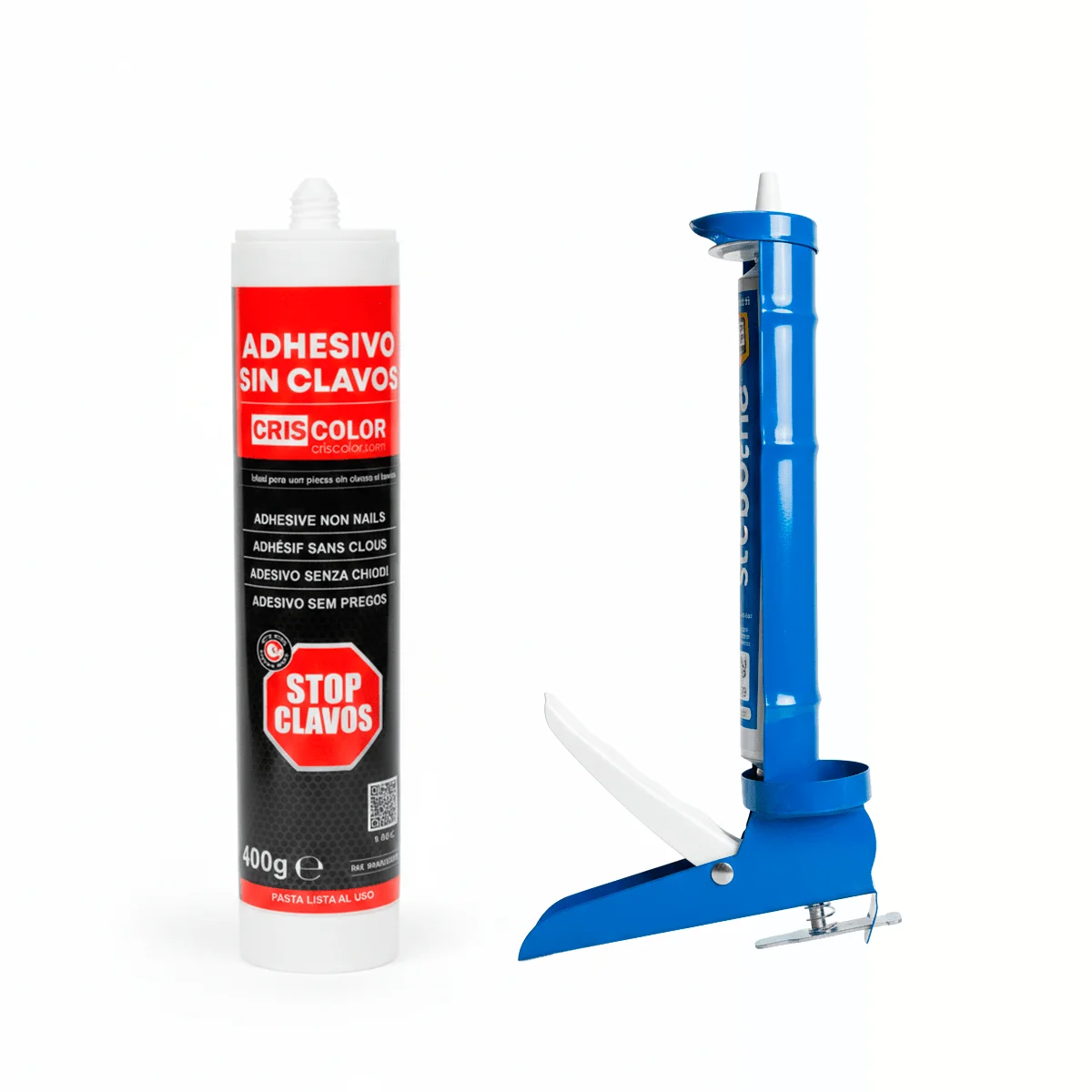 Pack Adhesivo de Montaje Sin Clavos (2x400g) + Pistola | Pegamento Extra Fuerte para Madera, Metal y Pared - Criscolor