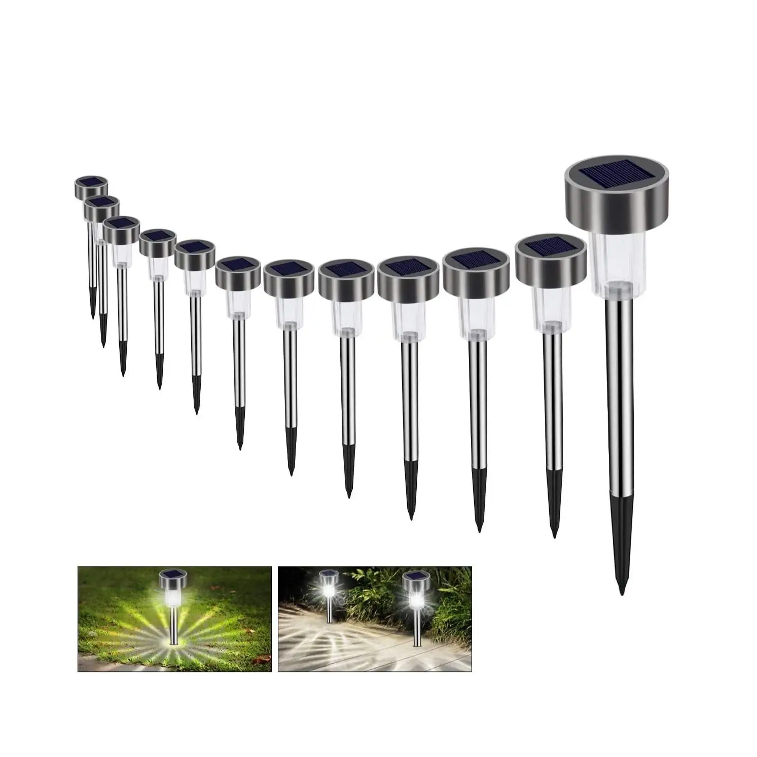 GREATOOL 31X4.5CM garden solar lights LED 6 pack 12 Pack garden landscape path lamp outdoor lighting waterproof IP65 Luce of Solare white stainless steel for Patio lawn corridor terrace Cordless