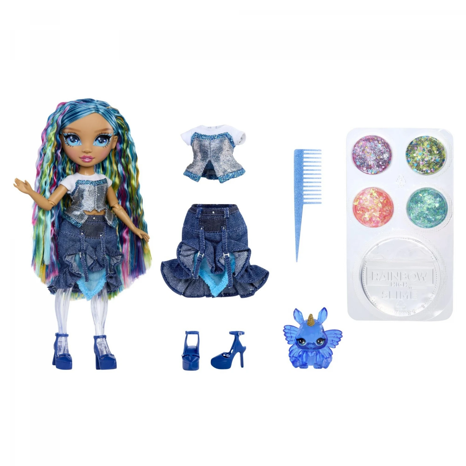 Rainbow high rainbow glitter with slime – skyler, blue, 28 cm, doll and accessories +4 years (mga 122418)