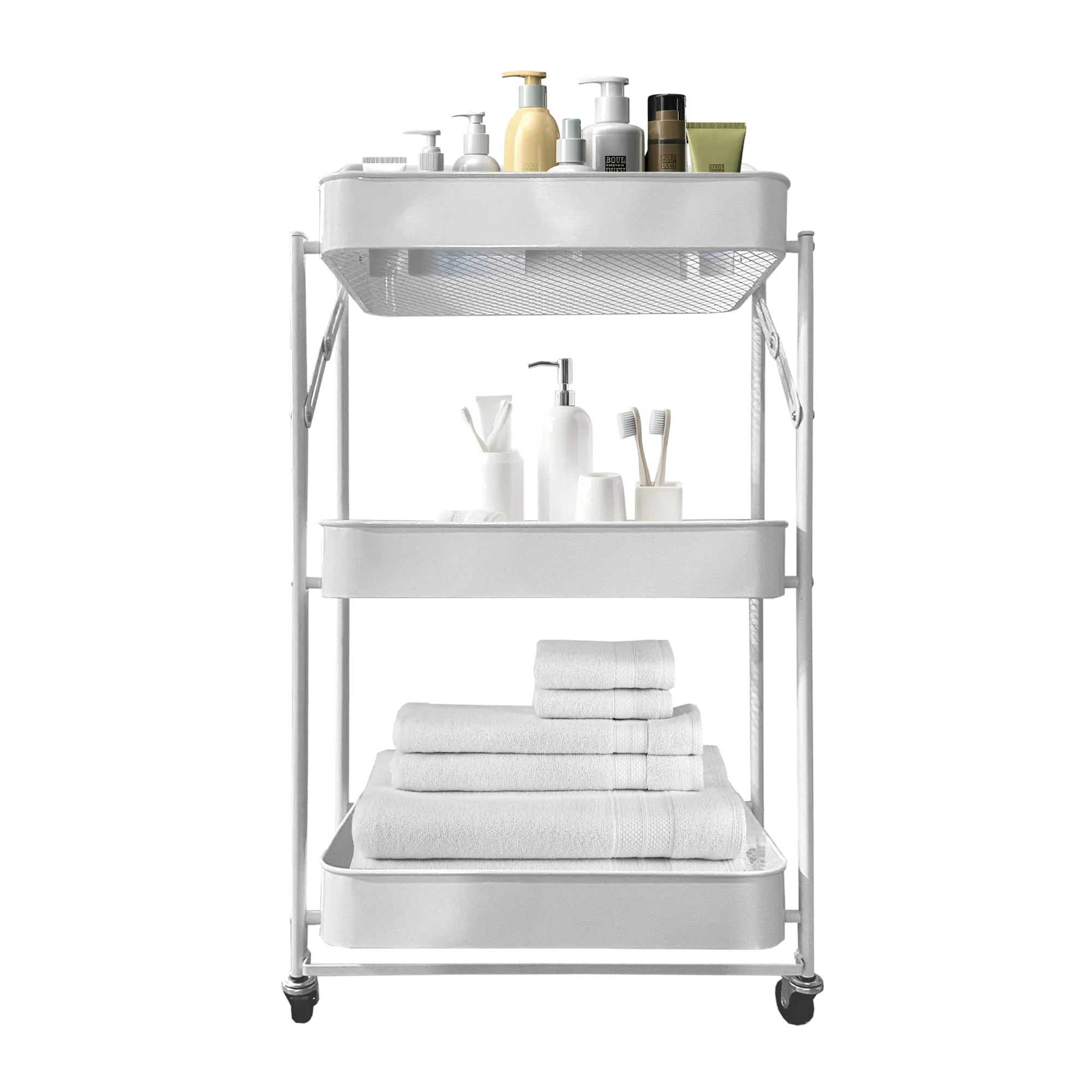Carrito Verdulero Plegable 3 Niveles con Ruedas Nyana Home | Camarera Auxiliar Metálica | Estantería Rodante Multiusos para Cocina, Baño o Salón | Diseño Compacto y Moderno | 2 Ruedas con Freno |
