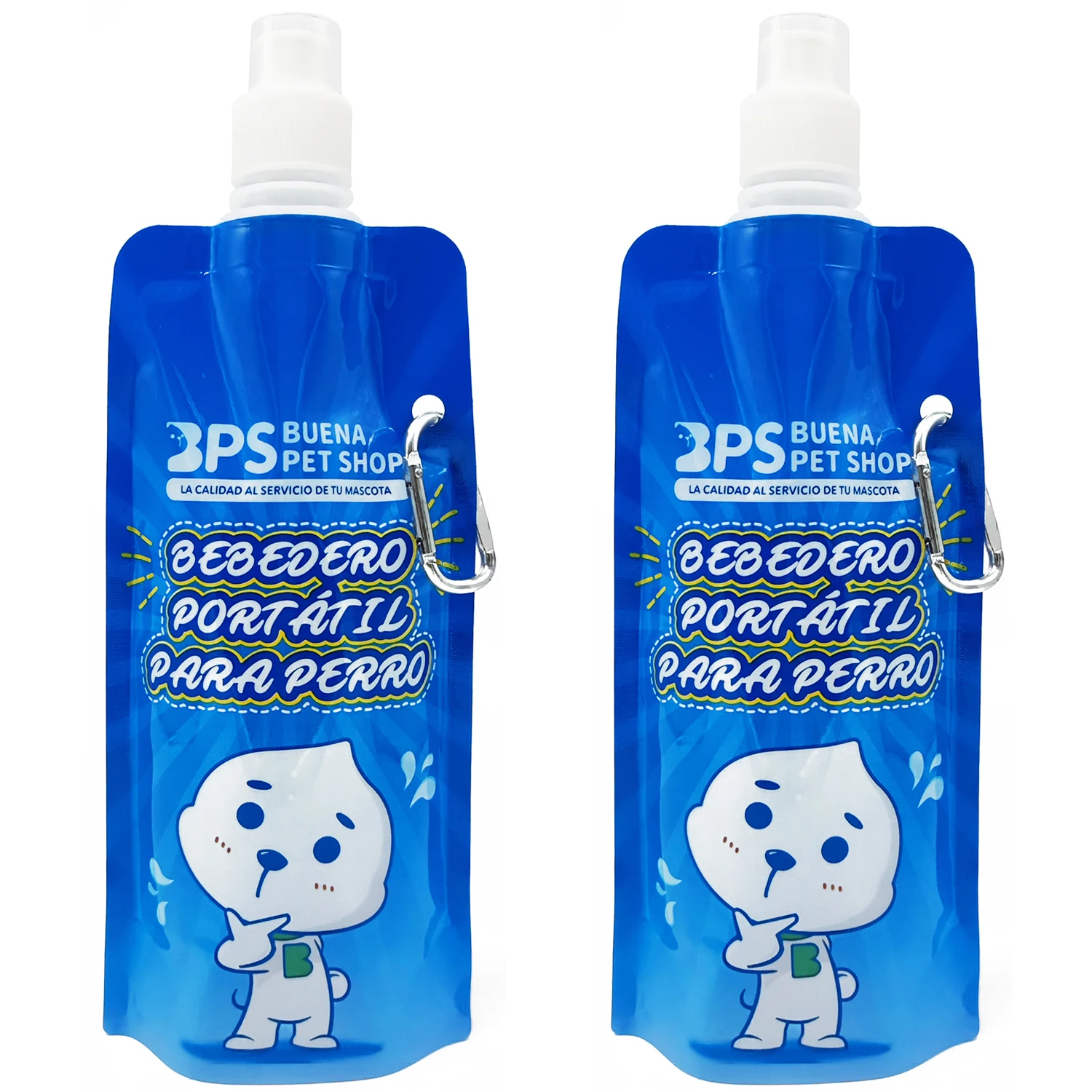 Pack 2X Viaje Bebedero Portátil Plegable para Perros Mascotas 500 ml con Mosquetón de Botella