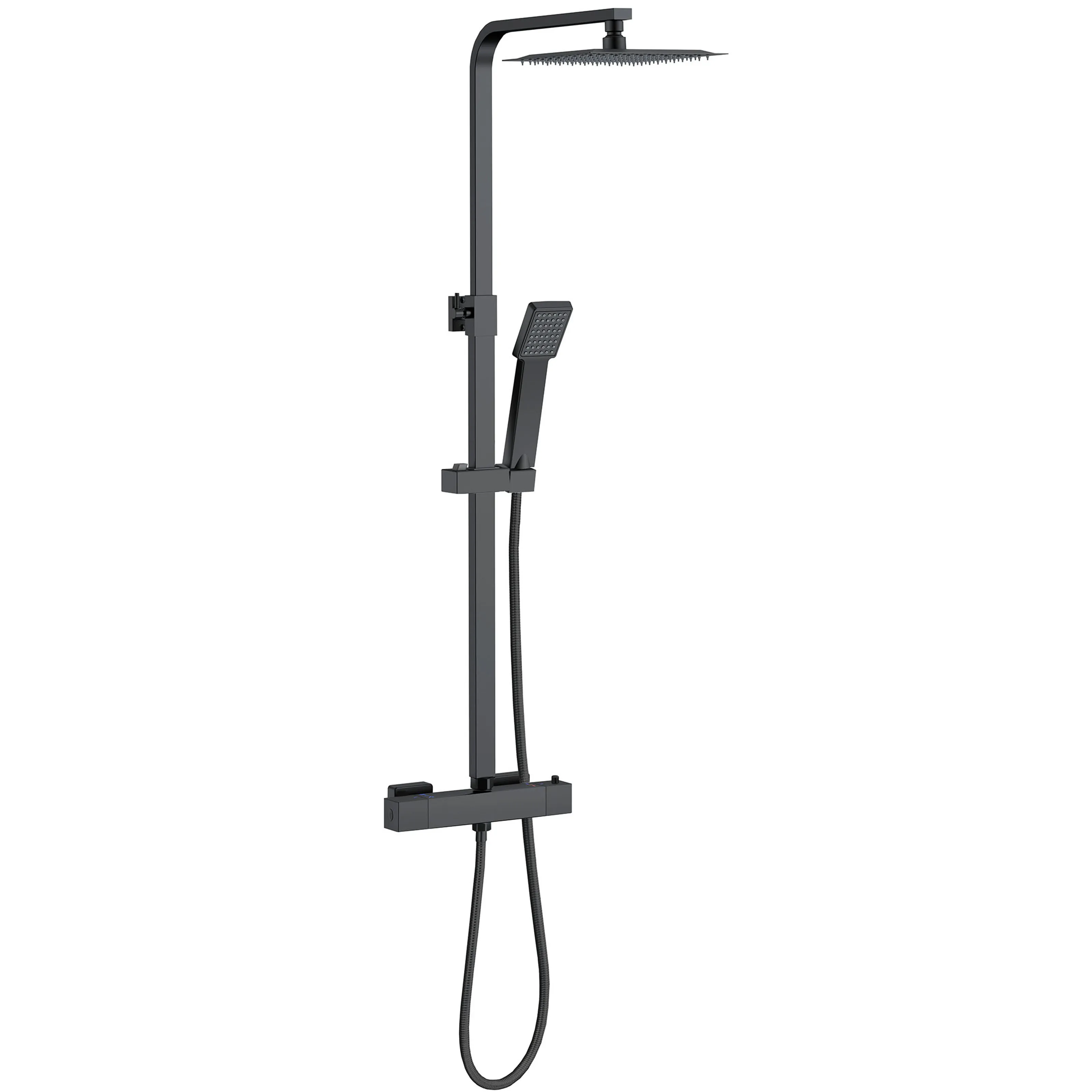 Columna de Ducha Termostática Negra Mate AICA SANITARIOS|Alcachofa Cuadrada|Barra Regulable 73 y 115 cm|Sistema de Ducha Superior