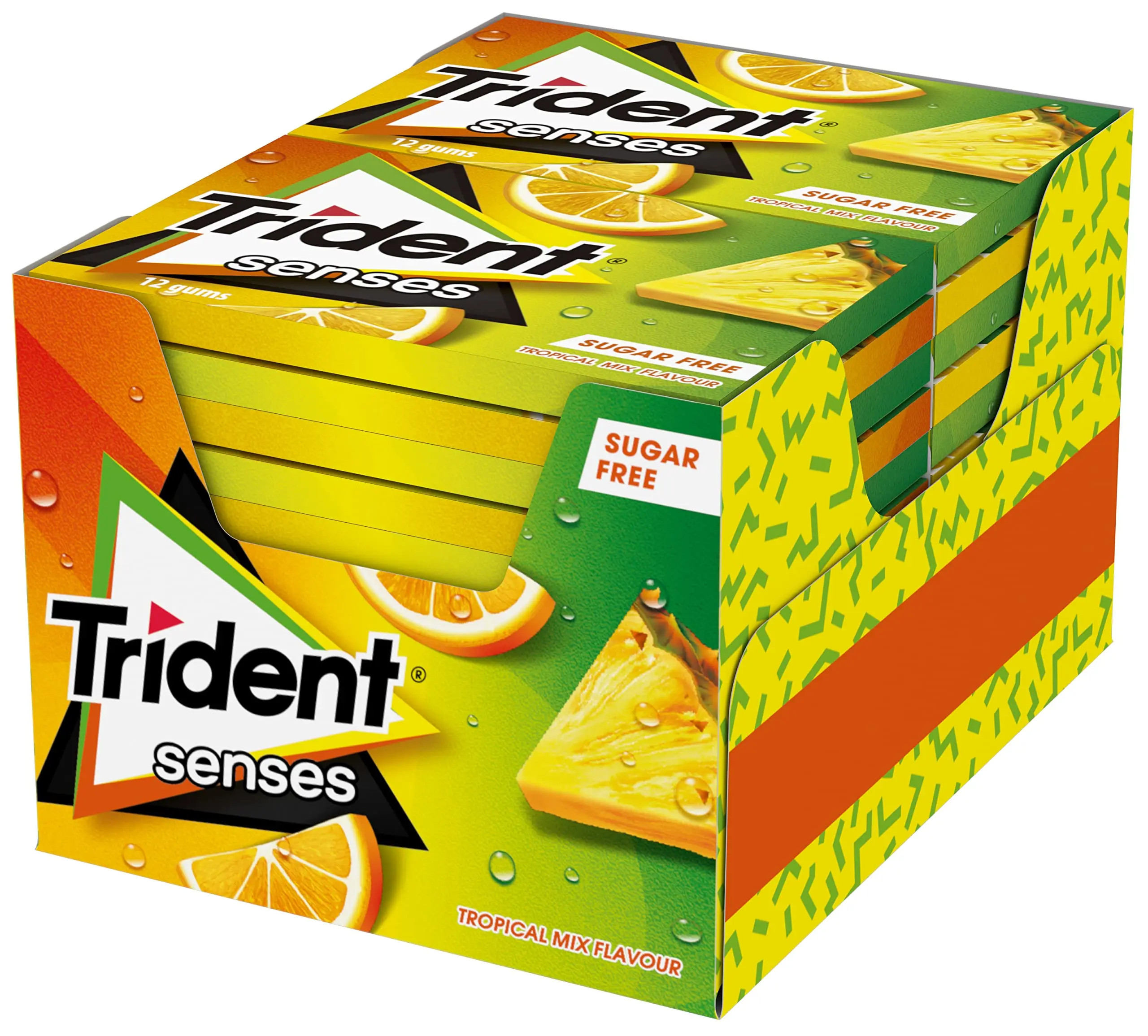 Trident senses sugar free chewing gum with tropical flavor peppermint berry watermelon 23g*12
