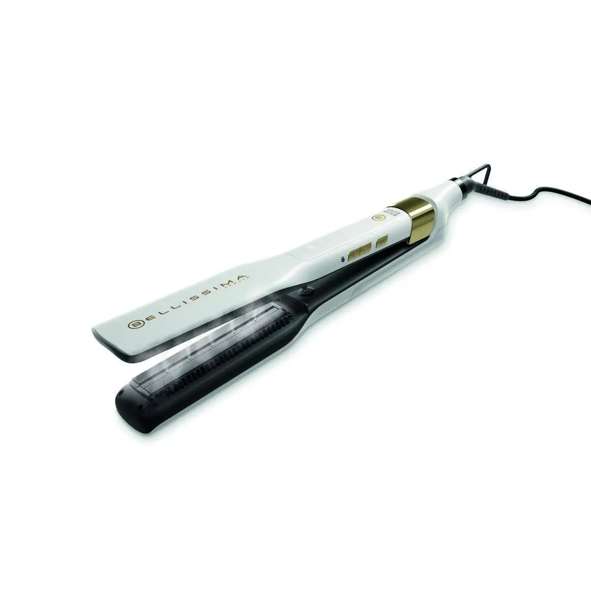 Bellissima Steam Elixir hair straightener with Steam, smooth in a single pass without damage, ceramic coating and argan oil, fast heating, 4 temp, thermoresistant mat