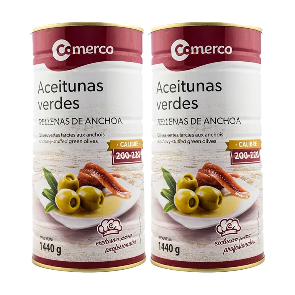 Pack 2× Aceitunas Rellenas de Anchoa Comerco – Lata 1,4 kg (2.8 kg Total, neto escurrido 1.2 kg) Ideal para Aperitivos y Hostelería