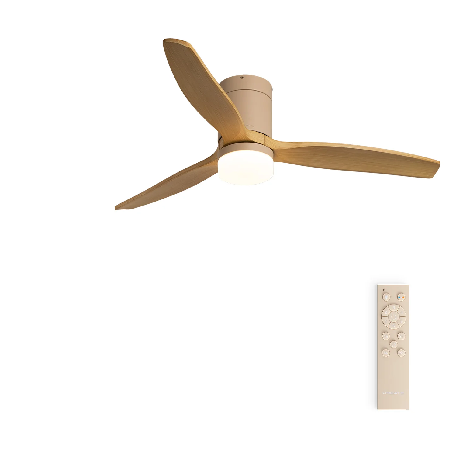 Create - silent 40w ceiling fan (ø132cm), sand motor with light wood effect abs blades - wind calm
