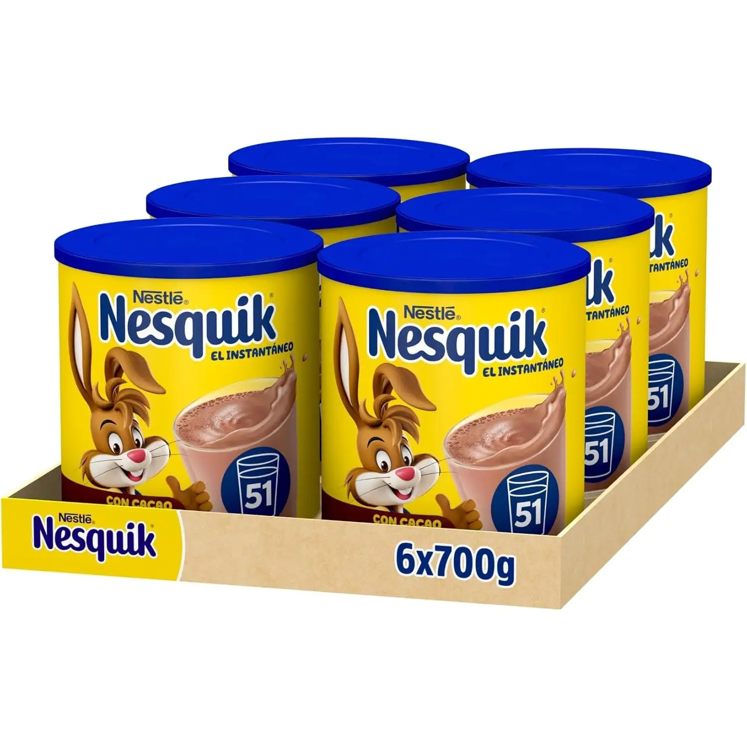 6ud - NESQUIK Cacao Instantáneo Sin Gluten - 6 latas de 700g