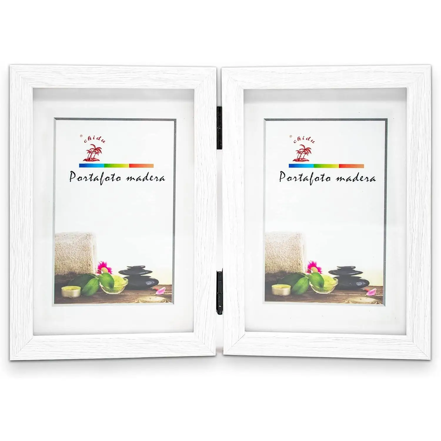 C.A | Marco de Fotos Doble 📸 | Plegable de Madera Blanca | 2 Fotos | Diseño Decorativo