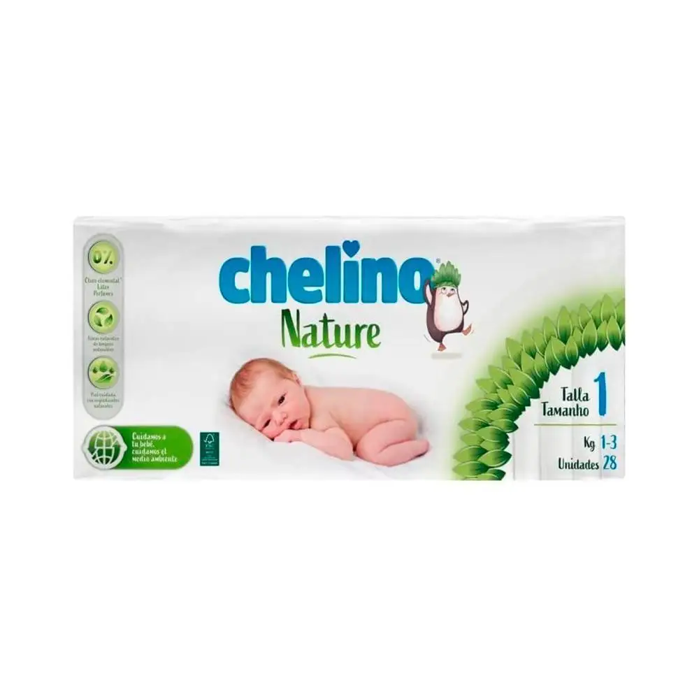 CHELINO NATURE Pañales Talla1 de 1 a 3 kgs. Paquete de 28 uds.