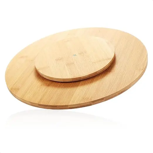 MIRAMAX-Plato Giratorio Redondo,Tablero Plato De Servir Giratorio 360 Grados,Plato de servir redondo de madera de bambú,35X2.5CM/50X2.5CM