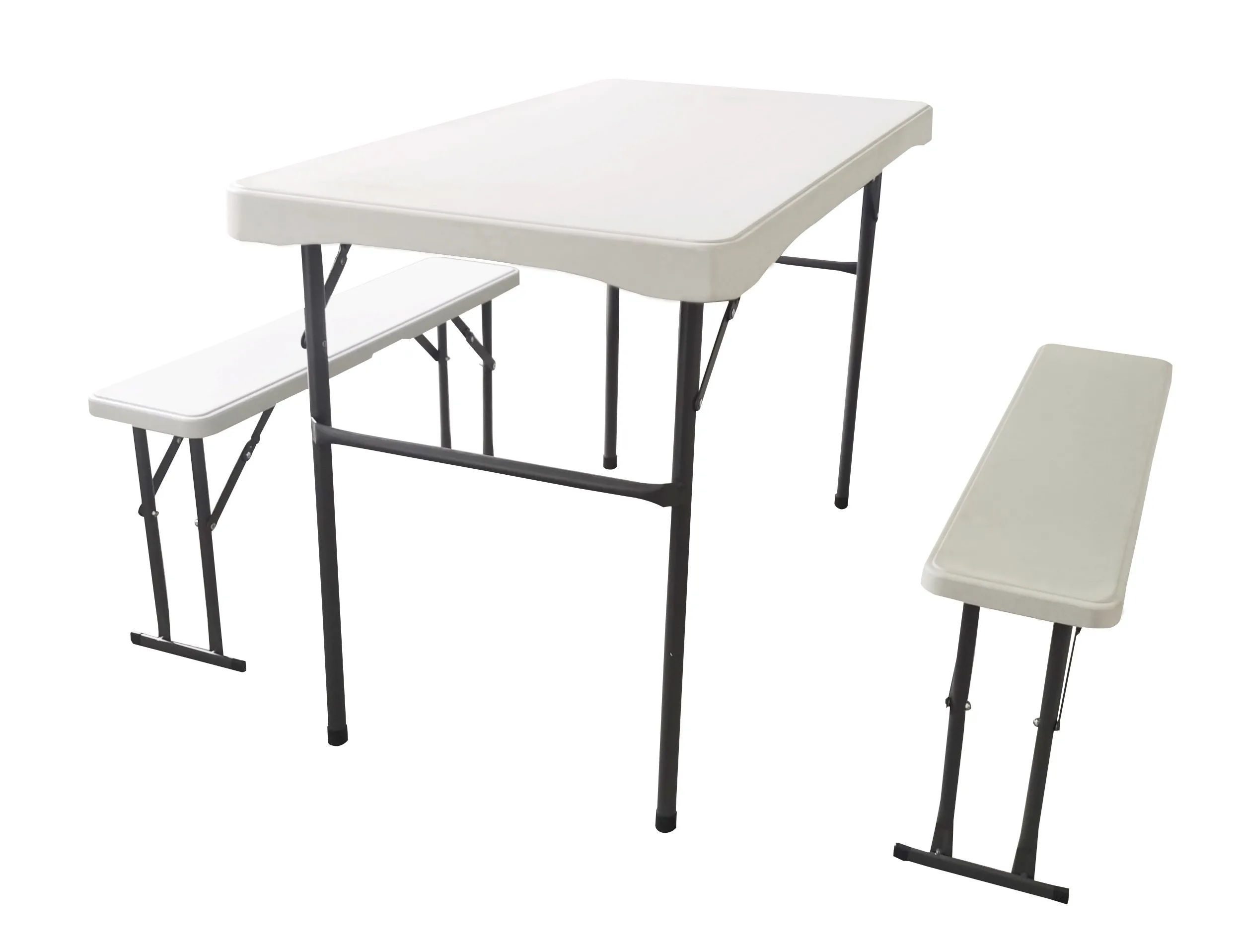 KG KITGARDEN Picnic FOLDING Table + 2 Benches Set, 71x62x113cm, White-FOLDING