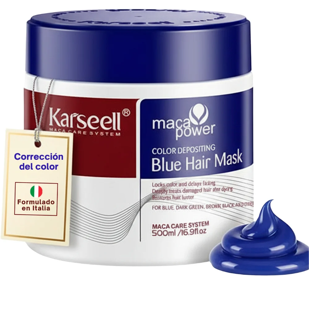 KARSEELL Mascarilla Capilar Pigmentante Azul Profesional Intensifica Tonos Azul Marino Azul-Negro y Azul Intenso Reaviva Color Aporta Brillo Hidratación y Suavidad Ideal para Cabellos Oscuros y Marrón