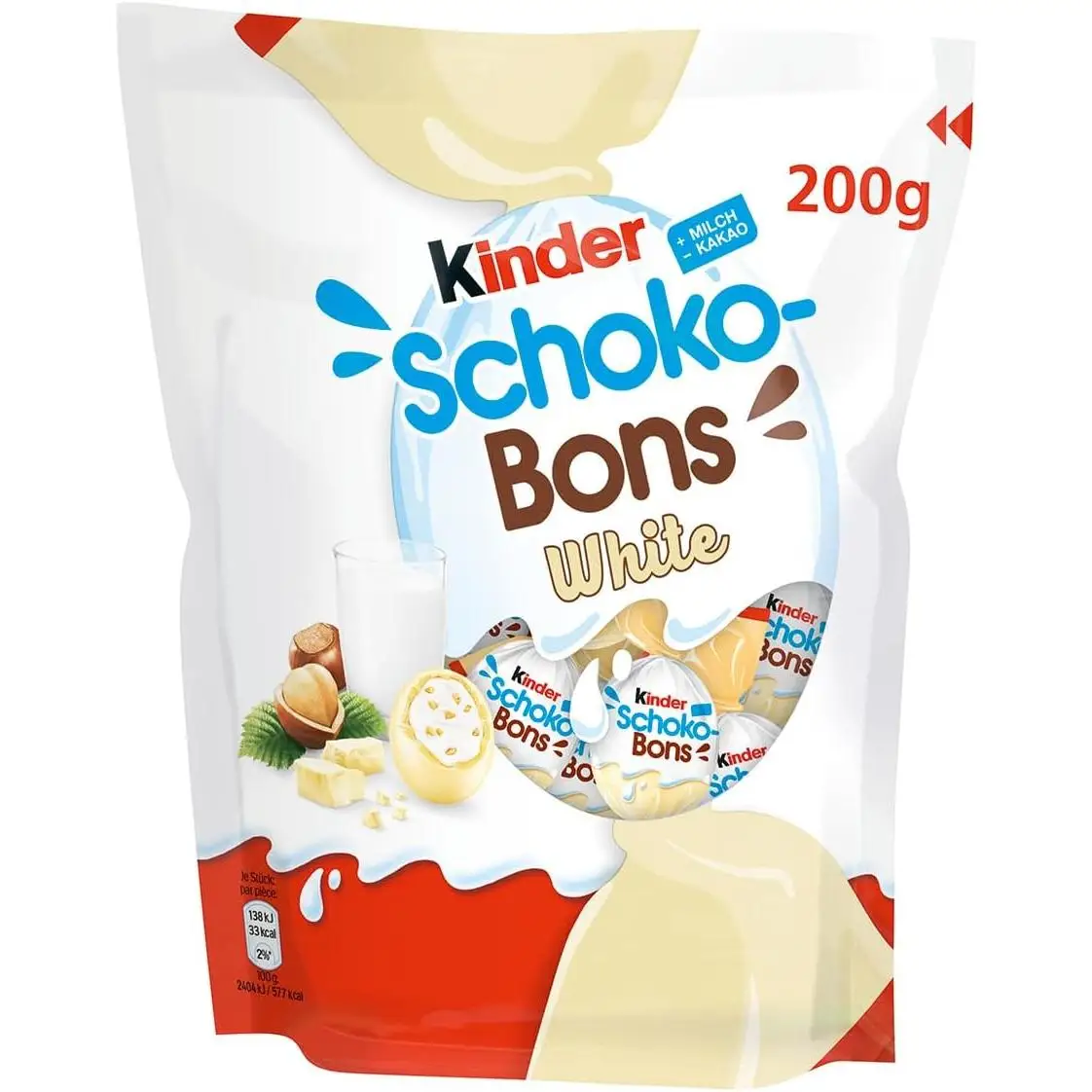 FERRERO KINDER Huevos Kinder Shocobons Chocolate blanco - Bolsas grande de 200 gramos de Kinder ShocoBons Blanco Chocolate con LECHE Nacioanl 3packs/6packs/12packs para elegir diferentes precios
