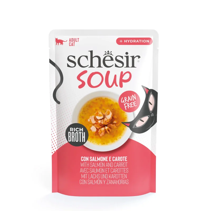 Schesir Soup Salmón Rosa y Zanahoria Sobres Comida Húmeda para Gatos - 12 unidades x 40 gr