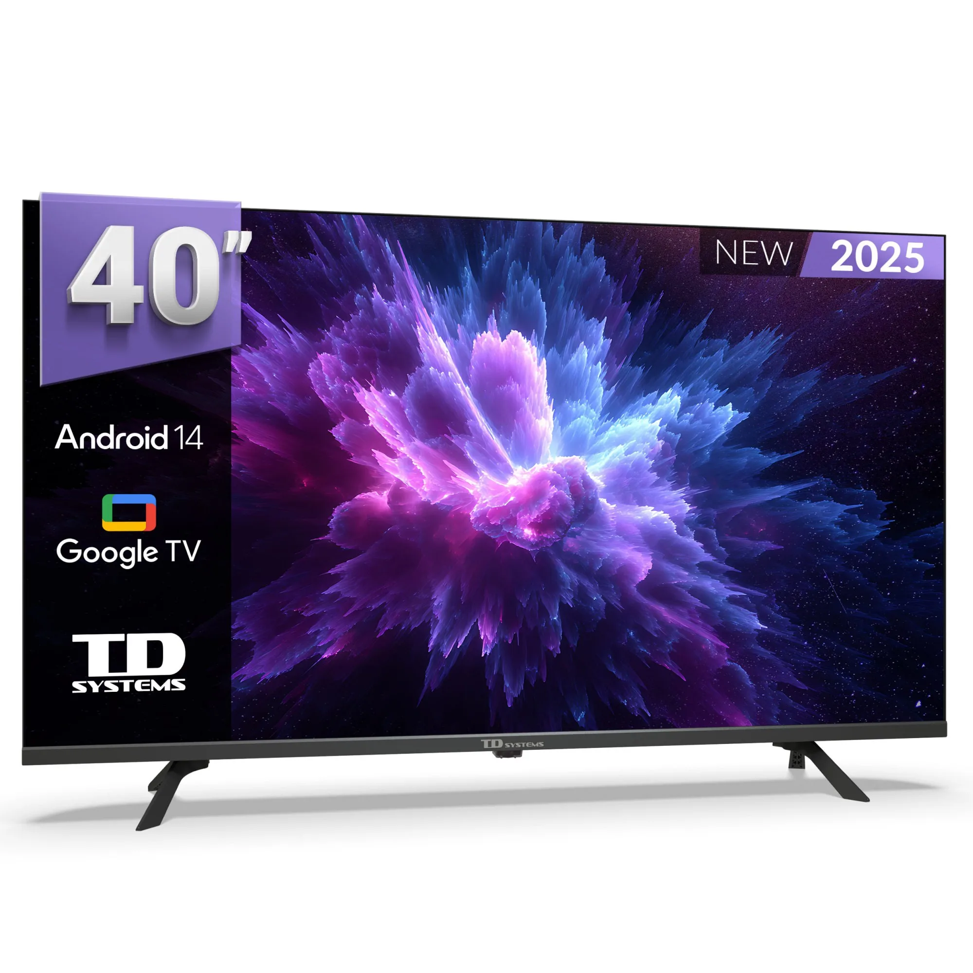 Smart TV 40 pulgadas Full HD Hey Google Official Assistant con control por voz. Televisor Android 14 - TD Systems K40DLK21GLE