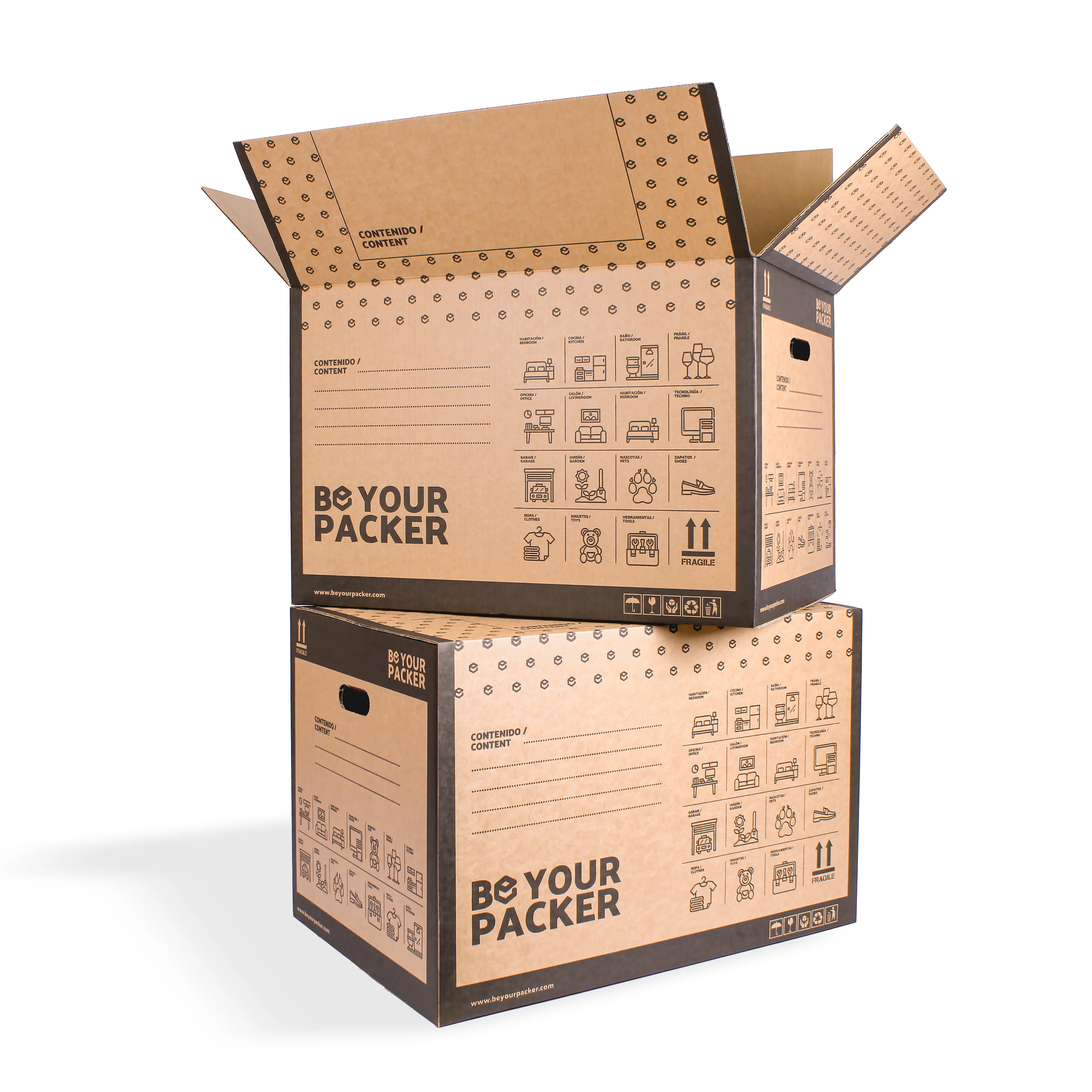 Cajas Grandes de Cartón Fuertes para Mudanza 60x40x40 cm | Be Your Packer | Cajas de Embalaje Grandes con Asas Reforzadas para Almacenaje y Envíos Muy Resistentes