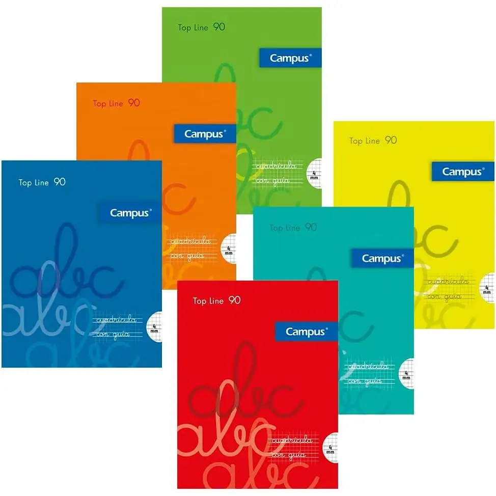 Campus - Libretas grapadas A4 Tapa Polipropileno cuadenos Cuadrícula tipo lamela cochesito Pauta 3*3mm,4x4mm,5*5mm 48 hojas 90g, Pack de 6 blocs perfectos para uso escolar, aprender a escribir y