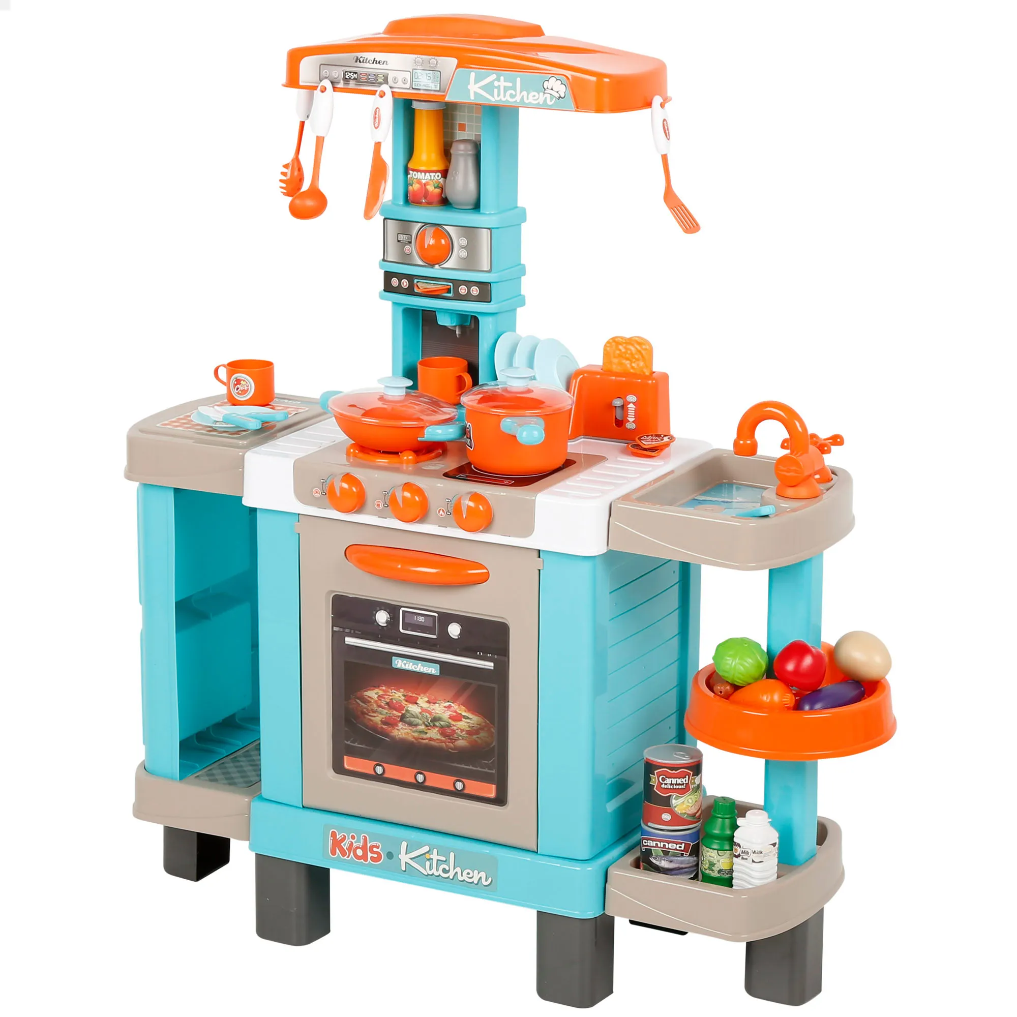 COLORBABY My Home Cocina juguete, 78x28x87 cm, luz y sonido, con accesorios para cocinar, alimentos, horno, cafetera, estantes, fregadero, cocinita infantil, cocinitas infantiles, cocinas para niños,
