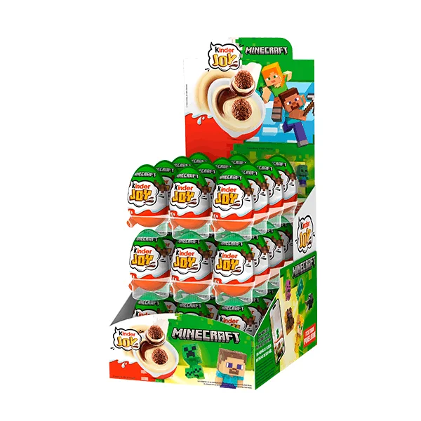 Kinder Joy Minecraft - Caja con 36 huevos de verano con crema de leche y cacao y 2 bolitas de chocolate - Contiene un juguete en el interior