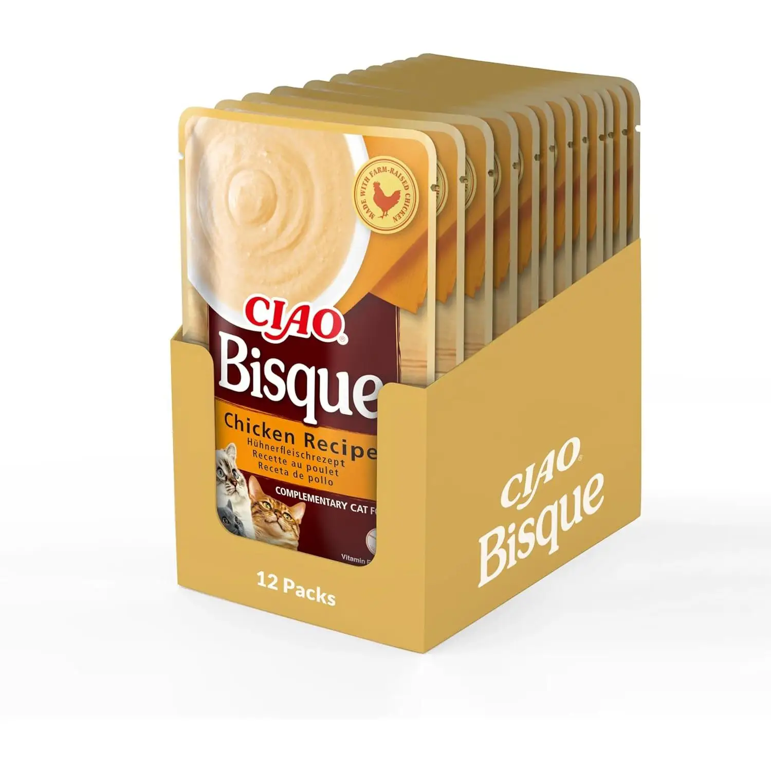 Inaba Churu Bisque Gatos | Comida Húmeda Complementaria en Puré | Pack 12 Sobres 40 g | Sabores: Atún, Atún con Salmón, Pollo y Pollo con Ternera