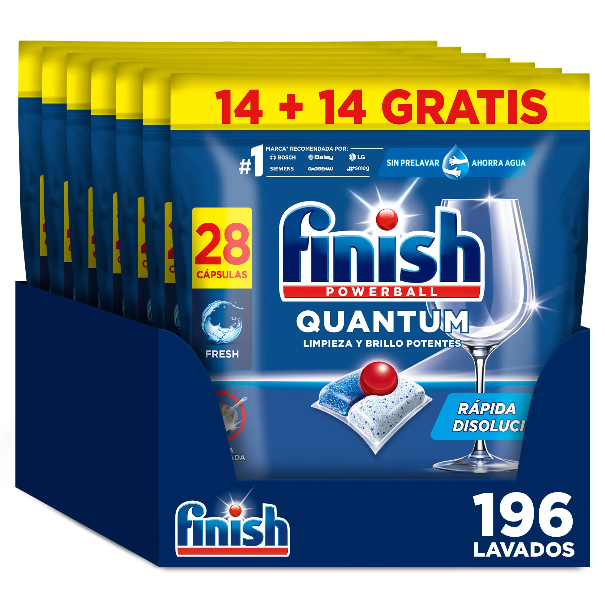 Finish Powerball Quantum Limpieza y Brillo Potentes, Pastillas para lavavajillas, aroma Regular, 196 lavados