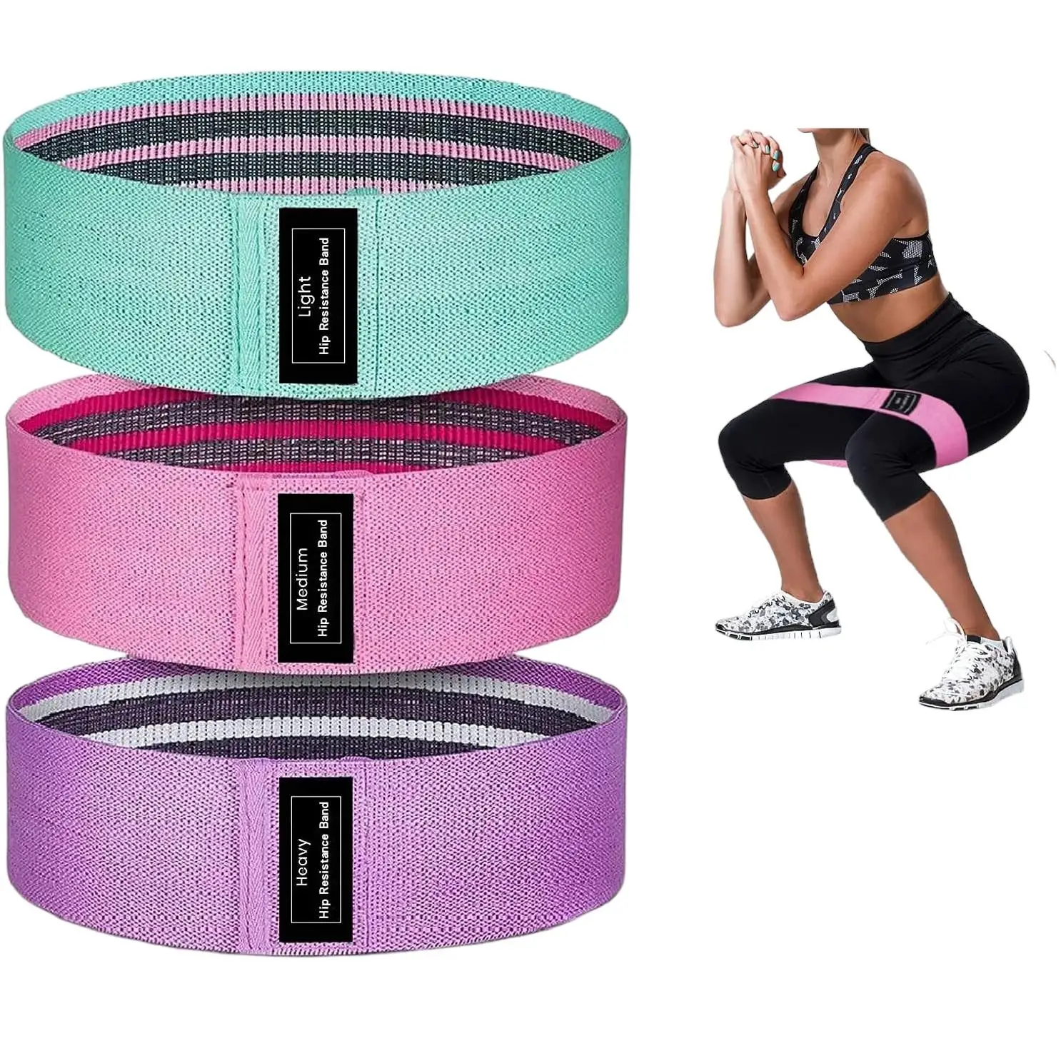 High Resistance Elastic Bands for Exercise - Karawan - Set of 3 (18lb to 70lb) made of 100% Rubber with Anti-slip feature, perfect for fitness and gym workouts.