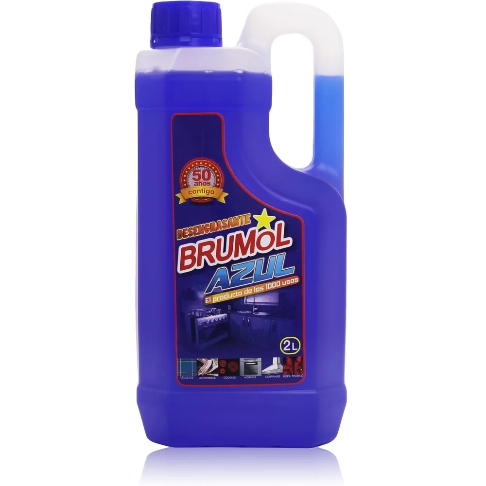 Brumol Azul Desengrasante 2000 ml - El producto de los mil usos. Gran poder Quitamanchas y Quitagrasas. Para uso profesional y domestico. Aplicable en multiples superficies (cocinas, azulejos, electrodomesticos, tapicerías...)