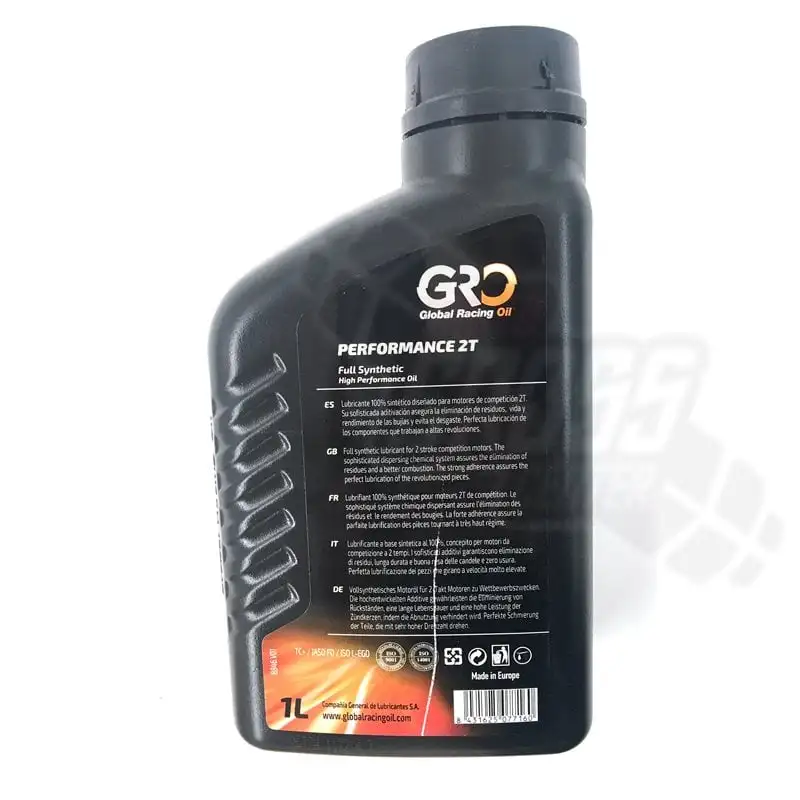 Oil GRO PERFORMANCE 2T (1 liter)-synthetic lubricant for racing engines-waste disposal and spark plug PERFORMANCE-avoid wear-meet standards TC + JASO FD ISO L-EGD