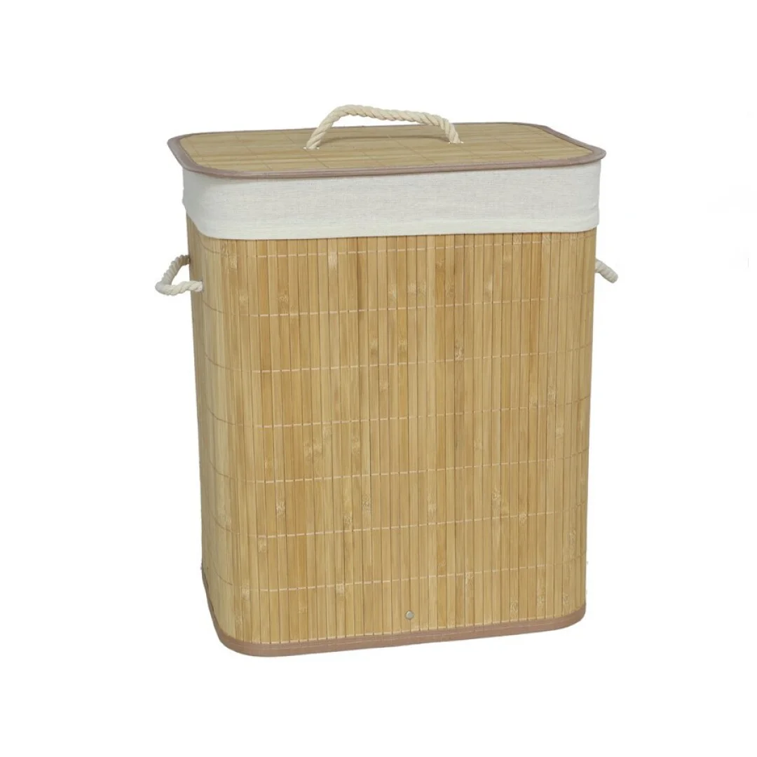Gissed-Cesto de Ropa de Bambú Rectangular con Tapa - 60 Litros