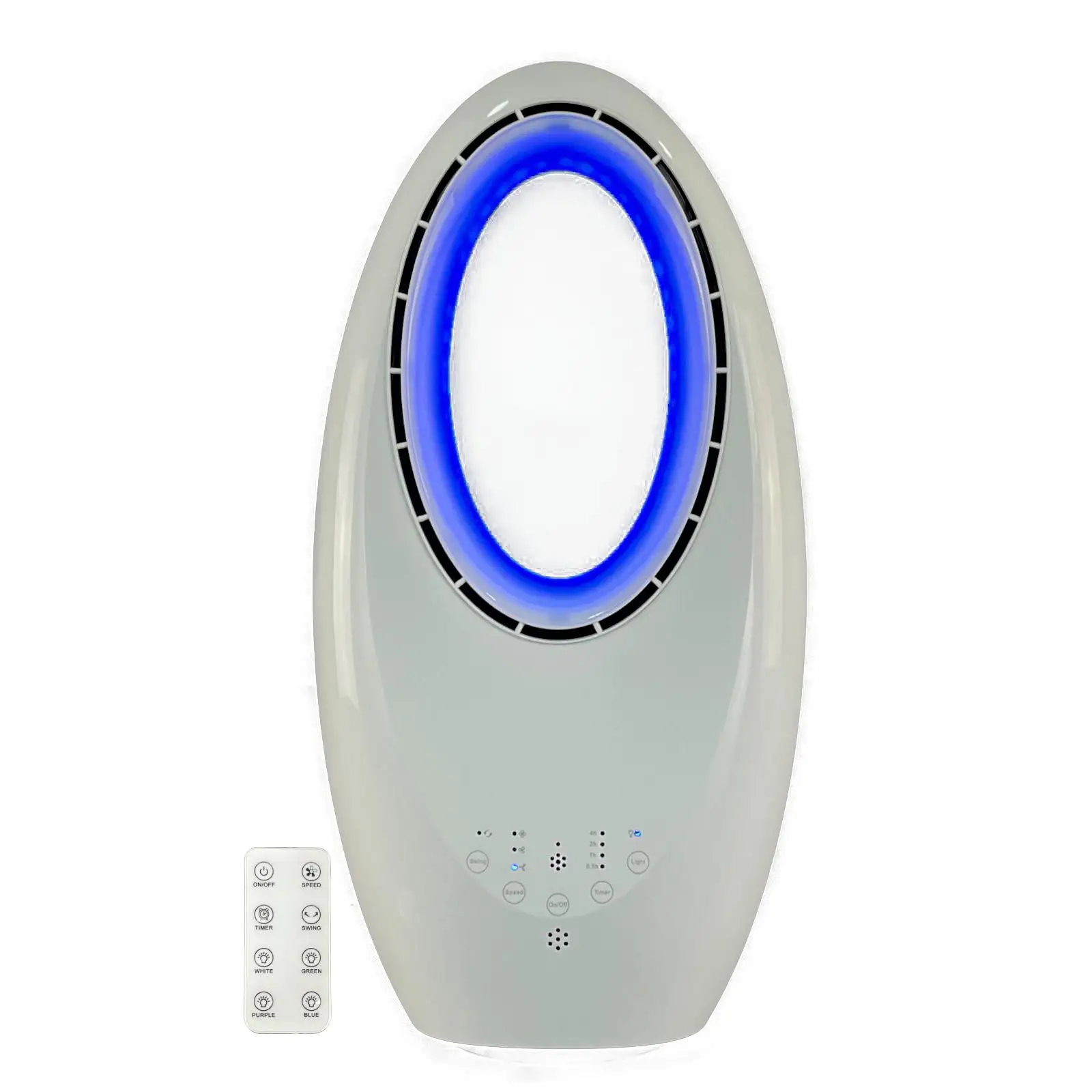 Ventilador Sin Aspas Mixury, Silencioso, Oscilación, 60W, Control táctil y remoto, 3 velocidades, Temporizador y 4 luces LED