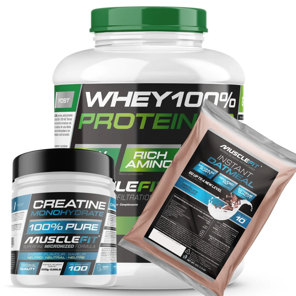 PACK MUSCLEFIT WHEY 2kg + Creatina 300g + Avena 1kg │MUSCLEVIP│Mas musculos
