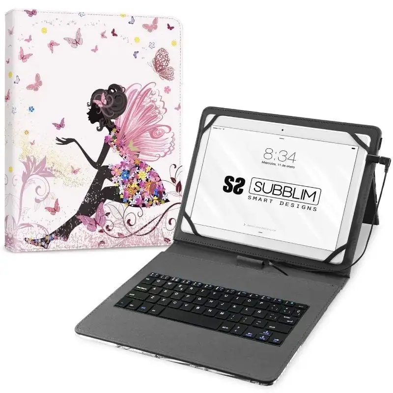 Funda con teclado subblim keytab usb 11' hadas usb para tablets de 11'/ rosa