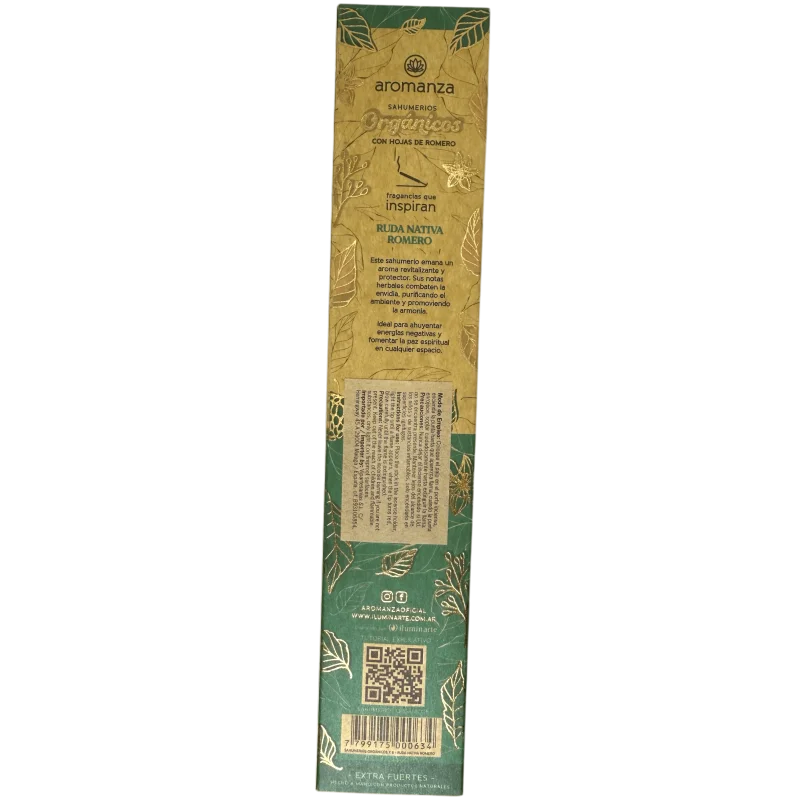 Organic sahumerio ruda nativa and rosemary with rosemary leaves aromanza argentina - 6 natural sticks - against envy