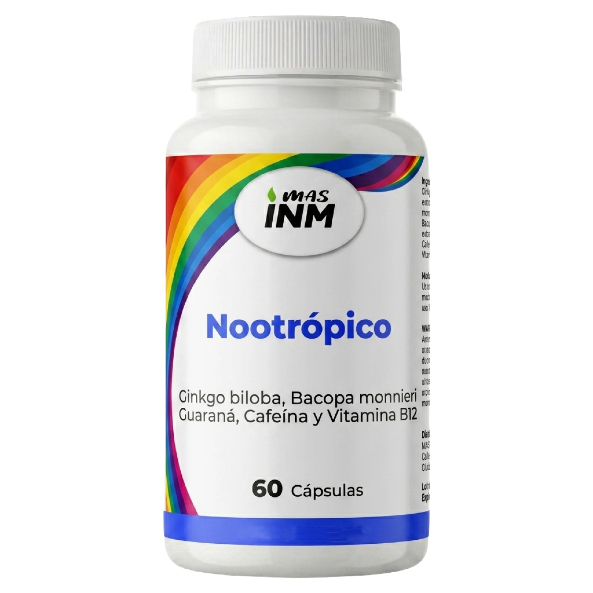 Nootrópico Natural con Ginkgo Biloba y Bacopa Monnieri  – Pastillas Memoria y Concentración – 60 Cápsulas - Masinm