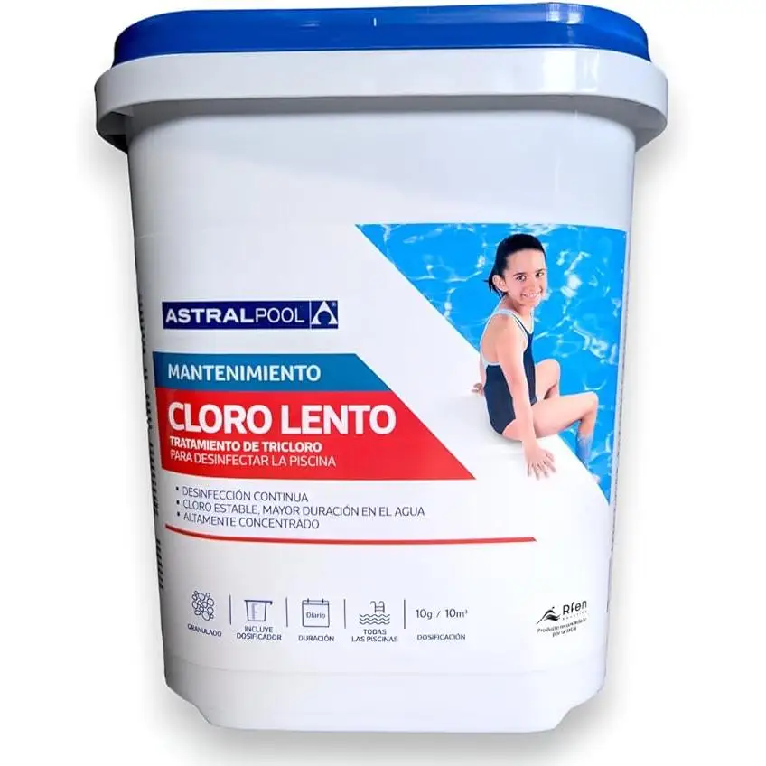 Cloro Lento en tabletas AstralPool 5 kg | Ref. 75162 | Tricloro Estabilizado de Alta Pureza para Piscinas | Clorador Profesional de Disolución Lenta | Agua Cristalina sin Algas | Mantenimiento Eficaz