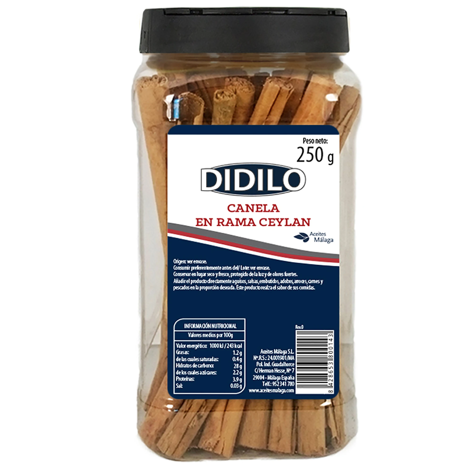 DIDILO CANELA EN RAMA CASSIA | BOTE PET 250 GR | ESPECIA AROMÁTICA PARA INFUSIONES, REPOSTERÍA Y COCINA