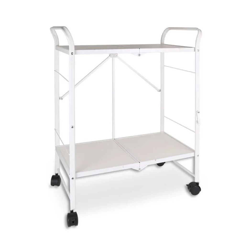 Carro de Cocina Plegable con Ruedas 68x36x85 cm. Carrito Auxiliar con 2 Niveles y Estructura Metálica para Cocina, Baño, Restaurante o Almacenaje