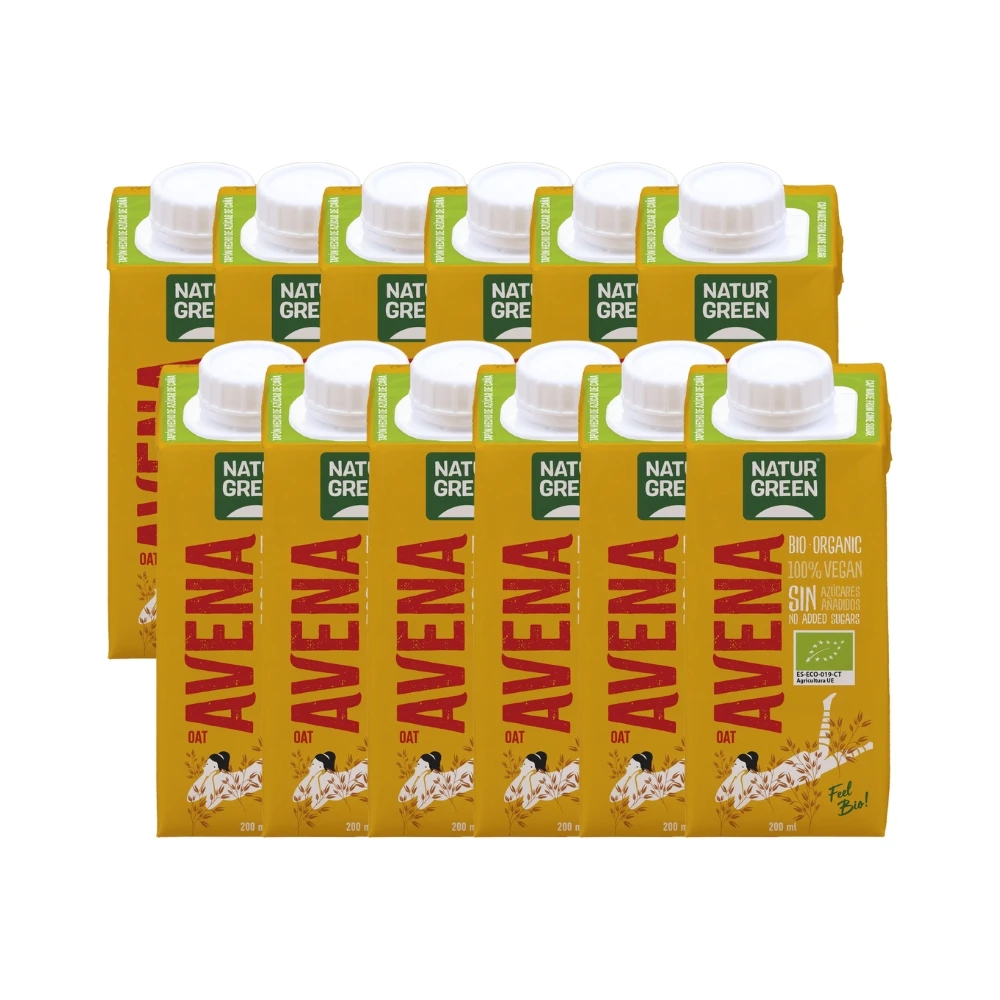 Leche de Avena Bio 200ml | Packs de 12 | Sin azúcares añadidos | Sin frutos secos | NATURGREEN