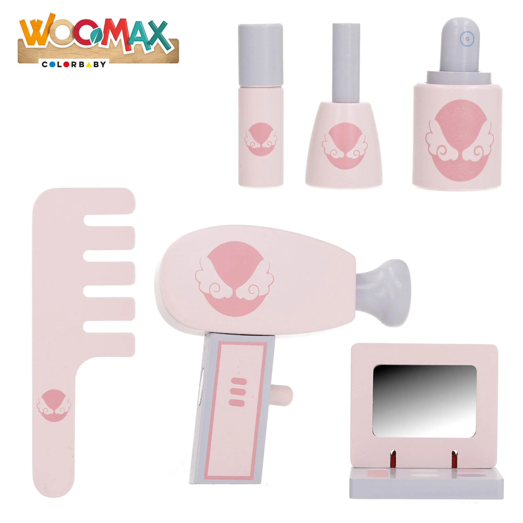 Woomax - makeup dressing table for girls with wooden stool and plexiglass mirror, 50x34x92 cm, pastel colors, children's dressings, with interactive accessories, toys for children 3 years #5